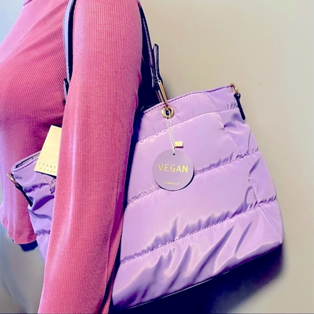 NWT CHIC ISABELLE VEGAN/NYLON CROSSBODY/SHLDR BAG W/LONG STRP LGHT PURPL…